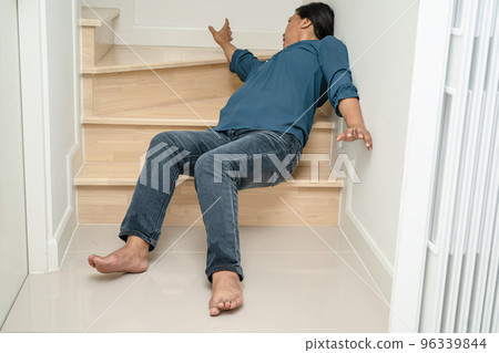 Asian lady woman patient fall down the stairs because slippery surfaces 96339844