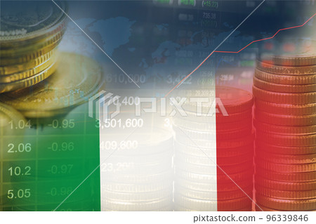 Stock market investment trading financial, coin and Italy flag or Forex for analyze profit finance business trend data background. Stock market investment trading financial, coin and Italy flag or Forex for analyze profit finance business trend data background. 96339846
