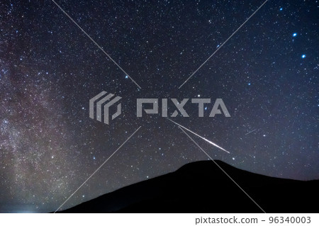 Shooting star and starry sky above Hachijo Fuji Milky Way North Star 96340003