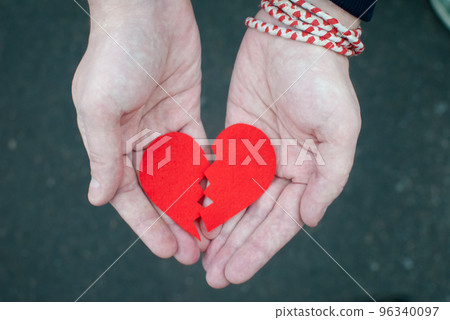 Divorce concept - Broken heart in the male hands. 96340097