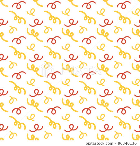 Hand drawn Simple seamless pattern with red and yellow serpentine and confetti. Christmas Vector for wrapping paper, fabric print, background design 96340130