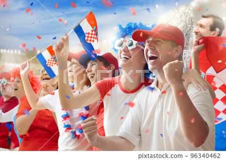 Croatia football team supporter on stadium. Croatia football team supporter on stadium. 96340462