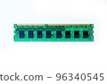 Computer memory card Close up memory socket on board computer server RAM on white background . system, main memory, random access memory, onboard, computer detail. Computer components . DDR3. DDR4. DD 96340545