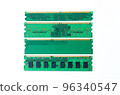 Computer memory card Close up memory socket on board computer server RAM on white background . system, main memory, random access memory, onboard, computer detail. Computer components . DDR3. DDR4. DD 96340547