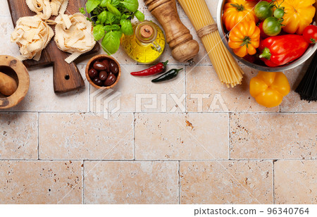 Various colorful garden tomatoes and pasta Various colorful garden tomatoes and pasta 96340764