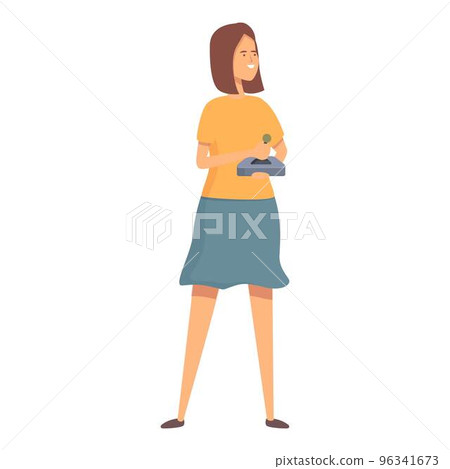 Girl robot control icon cartoon vector. Tech education. Class making 96341673