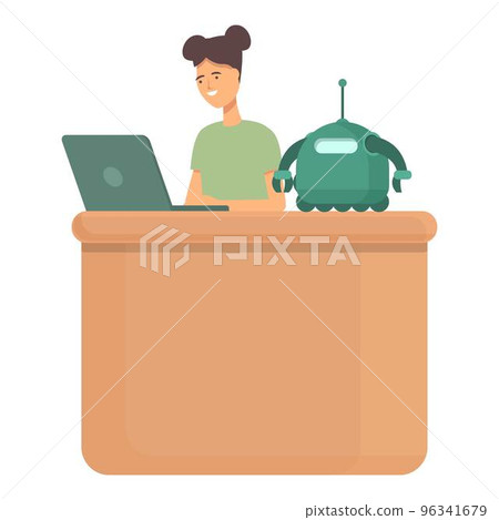Girl engineer icon cartoon vector. Robot education. Tech program 96341679