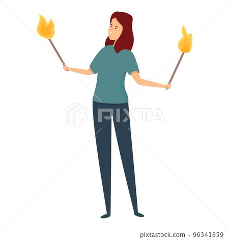 Smiling woman fakir icon cartoon vector. Fire show. Man event 96341859