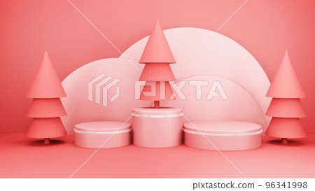 Christmas background with Christmas tree and stage podium for product display. 3d rendering Christmas background with Christmas tree and stage podium for product display. 3d rendering 96341998