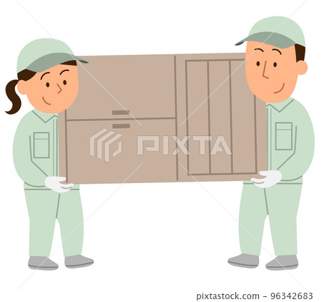 Male and female workers carrying chests of drawers Male and female workers carrying chests of drawers 96342683