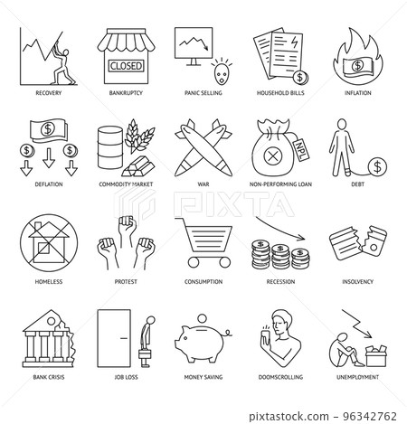 Financial crisis icon set in line style 96342762