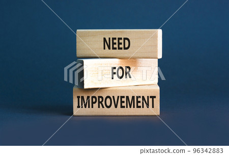 Need for improvement and support symbol. Concept words Need for improvement on wooden blocks. Beautiful grey table grey background. Business, need for improvement quote concept. Copy space. 96342883