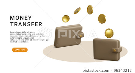 Money transfer from and to wallet. Capital flow, earning or making money. Financial savings or economy concept 96343212