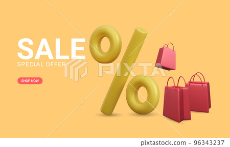 Design template for sale. Discount banner on a background with copy space and shopping bags,  volume percent sign. Vector Illustration 96343237