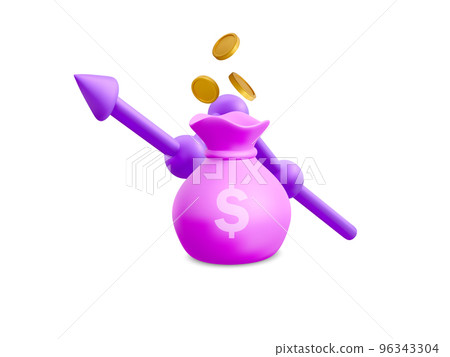 3D money bags, flying coins and growth arrow. Money growing business concept for busines, investment, online payment and payment. Vector illustration 3D money bags, flying coins and growth arrow. Money growing business concept for busines, investment, online payment and payment. Vector illustration 96343304