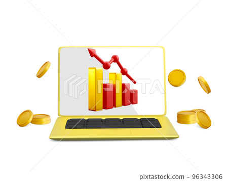 Financial investing concept. Successful investing concept. 3D realistic business graph on laptop. 3d goal for business, bank, financial, investment. Vector illustration Financial investing concept. Successful investing concept. 3D realistic business graph on laptop. 3d goal for business, bank, financial, investment. Vector illustration 96343306