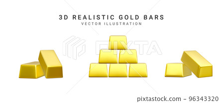 Golden Bars on white background. 3d Rendering gold. Vector illustration Golden Bars on white background. 3d Rendering gold. Vector illustration 96343320