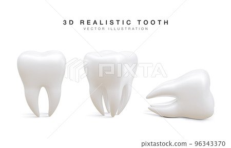 Set of white tooth in different position isolated on white background. Concept of dental examination of teeth, dental health and hygiene. Vector illustration 96343370