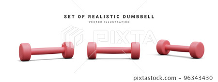 3d realistic set of red dumbbells isolated on white background. Vector illustration 96343430