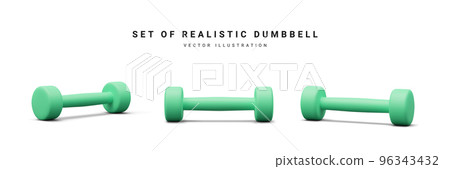 3d realistic set of green dumbbells isolated on white background. Vector illustration 96343432