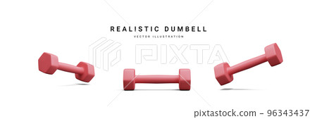 Set of 3d realistic red dumbbells isolated on white background. Vector illustration 96343437