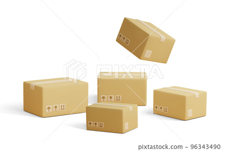 Set of parcels. Template of shopping packages. Cardboard boxes for packing and transportation of goods. Vector concept illustration. Set of parcels. Template of shopping packages. Cardboard boxes for packing and transportation of goods. Vector concept illustration. 96343490