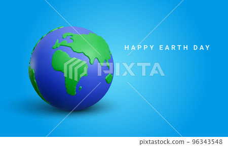 Realistic 3d planet Earth on sky blue background. Happy Earth day or environment day conceptin cartoon style. Vector illustration 96343548