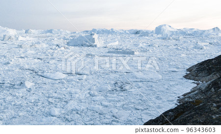Global warming and climate change concept. Iceberg aerial drone image of giant icebergs in Disko Bay on greenland in Ilulissat icefjord from melting glacier Sermeq Kujalleq Glacier, Jakobhavns Glacier Global warming and climate change concept. Iceberg aerial drone image of giant icebergs in Disko Bay on greenland in Ilulissat icefjord from melting glacier Sermeq Kujalleq Glacier, Jakobhavns Glacier 96343603