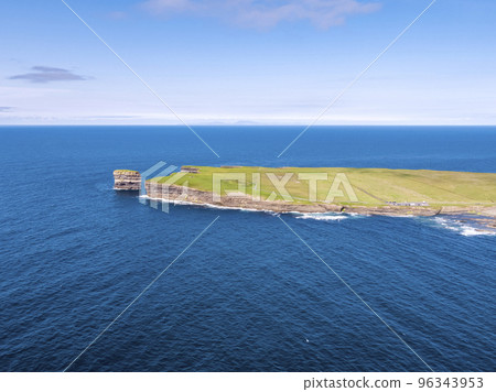 Aerial view of the Dun Briste sea stick at Downpatrick head, County Mayo - Republic of Ireland Aerial view of the Dun Briste sea stick at Downpatrick head, County Mayo - Republic of Ireland 96343953