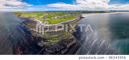 Aerial view of Storm beach by Carrowhubbuck North Carrownedin close to Inishcrone, Enniscrone in County Sligo, Ireland. Aerial view of Storm beach by Carrowhubbuck North Carrownedin close to Inishcrone, Enniscrone in County Sligo, Ireland. 96343956