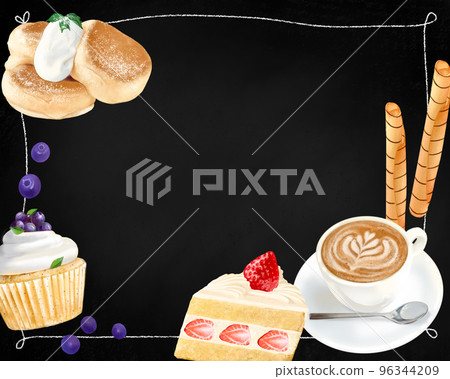Coffee shop-Coffee latte sweets illustration and blackboard menu hand-drawn material 96344209