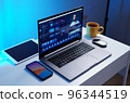 Comfortable workplace with laptop, smartphone and coffe in home 96344519