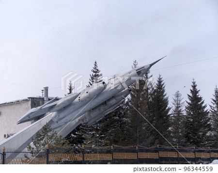 BARNAUL - JANUARY 21 Barnaul is a former military school of pilots, a Yak-28 plane at the entrance. on January 21, 2019 in Barnaul, Russia. BARNAUL - JANUARY 21 Barnaul is a former military school of pilots, a Yak-28 plane at the entrance. on January 21, 2019 in Barnaul, Russia. 96344559