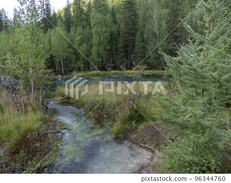 Amazing blue geyser lake in the mountains of Altai, Russia Amazing blue geyser lake in the mountains of Altai, Russia 96344760