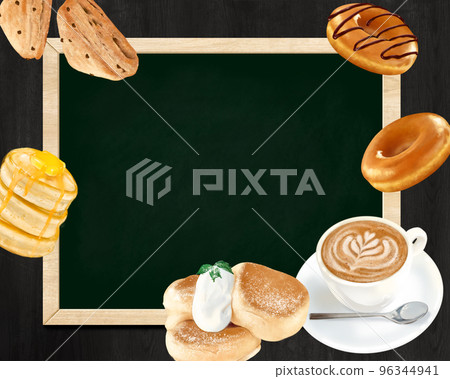 Cafe-bread-coffee sweets illustration set and blackboard menu hand-drawn material 96344941