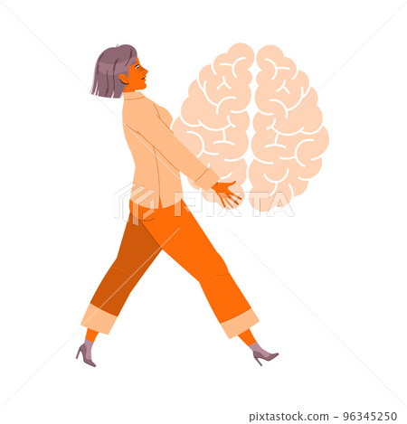 Woman Carrying Huge Brain as Mass Emigration Vector Illustration Woman Carrying Huge Brain as Mass Emigration Vector Illustration 96345250