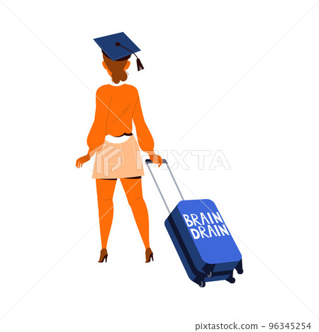 Woman in Graduation Cap with Suitcase Leaving Place of Residence as Mass Emigration Vector Illustration Woman in Graduation Cap with Suitcase Leaving Place of Residence as Mass Emigration Vector Illustration 96345254