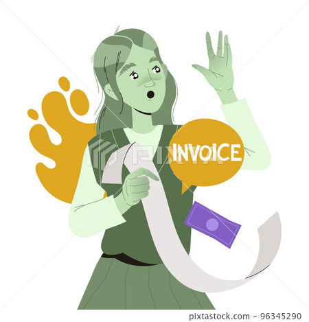 Shocked Woman with Grocery Market Invoice Wasted Plenty of Money Vector Illustration 96345290