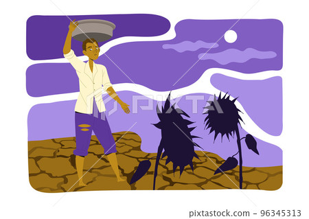 Barefoot Man Walking Among Dry Land Suffering from Food Crisis and Shortage Vector Illustration Barefoot Man Walking Among Dry Land Suffering from Food Crisis and Shortage Vector Illustration 96345313