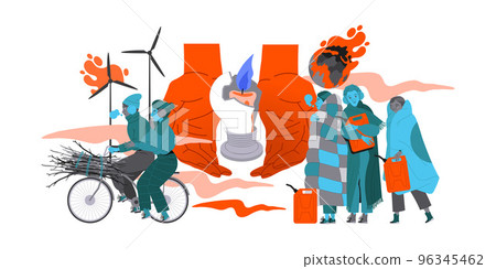 Energy Crisis and Disaster with People Characters Trying to Warm Vector Illustration Energy Crisis and Disaster with People Characters Trying to Warm Vector Illustration 96345462