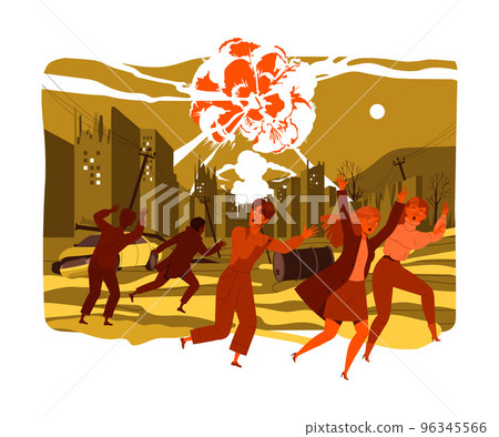Danger of Nuclear Catastrophe with People Trying to Escape from Hazardous Atomic Explosion Vector Illustration Danger of Nuclear Catastrophe with People Trying to Escape from Hazardous Atomic Explosion Vector Illustration 96345566