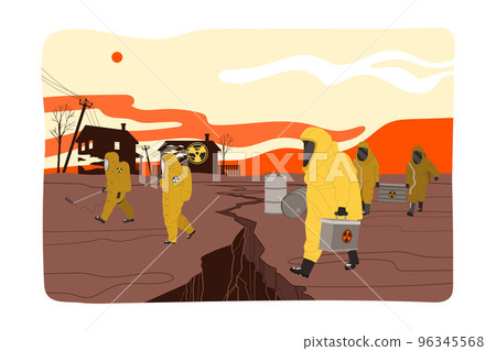 Danger of Nuclear Catastrophe with People in Hazardous Outfit After Atomic Explosion Vector Illustration Danger of Nuclear Catastrophe with People in Hazardous Outfit After Atomic Explosion Vector Illustration 96345568