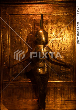 Golden Goddess Nebthet from tomb of Tutankhamun. Canopic shrine 18th Dynasty. one of 4 goddess around shrine cube. Egyptian culture Golden Goddess Nebthet from tomb of Tutankhamun. Canopic shrine 18th Dynasty. one of 4 goddess around shrine cube. Egyptian culture 96345769