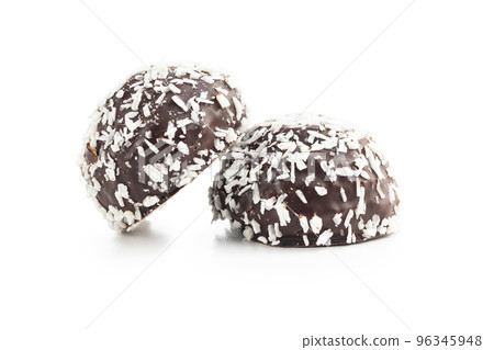 Coconut chocolate balls isolated on white background. 96345948