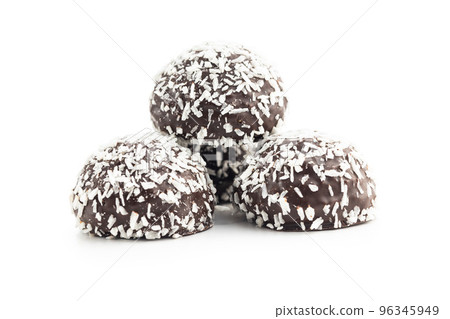 Coconut chocolate balls isolated on white background. 96345949