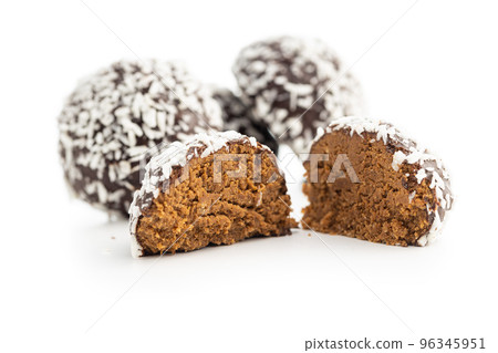 Coconut chocolate balls isolated on white background. 96345951