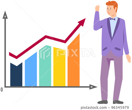 Male employee looking at statistical calculations shown on histogram. Businessman analyses bar chart 96345979