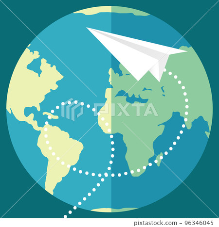 Aircraft against background of planet. Sending letters in form of paper planes around world 96346045