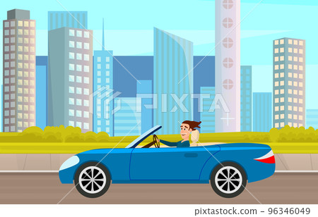 Modern car parking along town street in cartoon style. Vehicles car on city street Modern car parking along town street in cartoon style. Vehicles car on city street 96346049