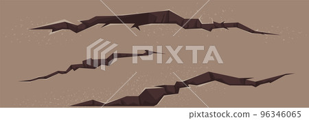 Ground cracks, earthquake cracking holes, ruined land. Destruction of soil surface structure Ground cracks, earthquake cracking holes, ruined land. Destruction of soil surface structure 96346065